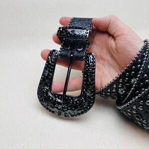Y2k 2000s skull bones black rhinestone crystal grunge goth emo punk belt